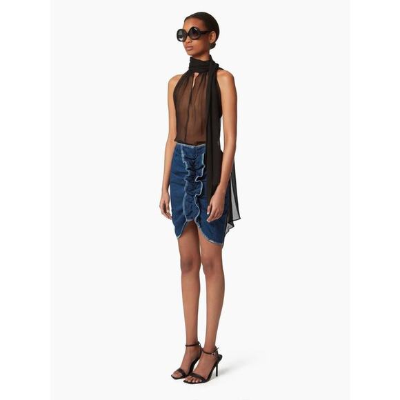 Nina Ricci Draped Denim Midi Skirt in Blue Fonce 34 US 2 - Picture 3 of 5